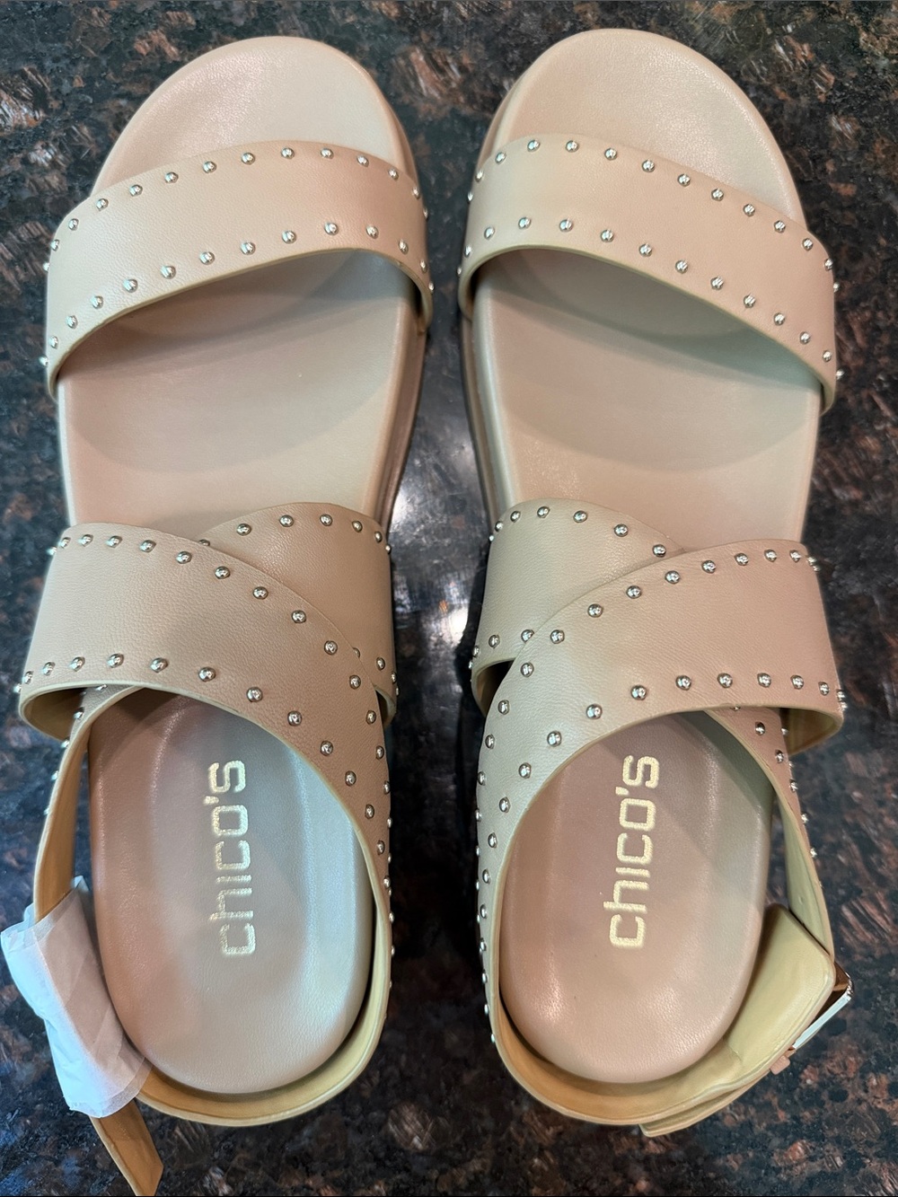 Chico's Nude Studded Cross-Strap Slide Sandals